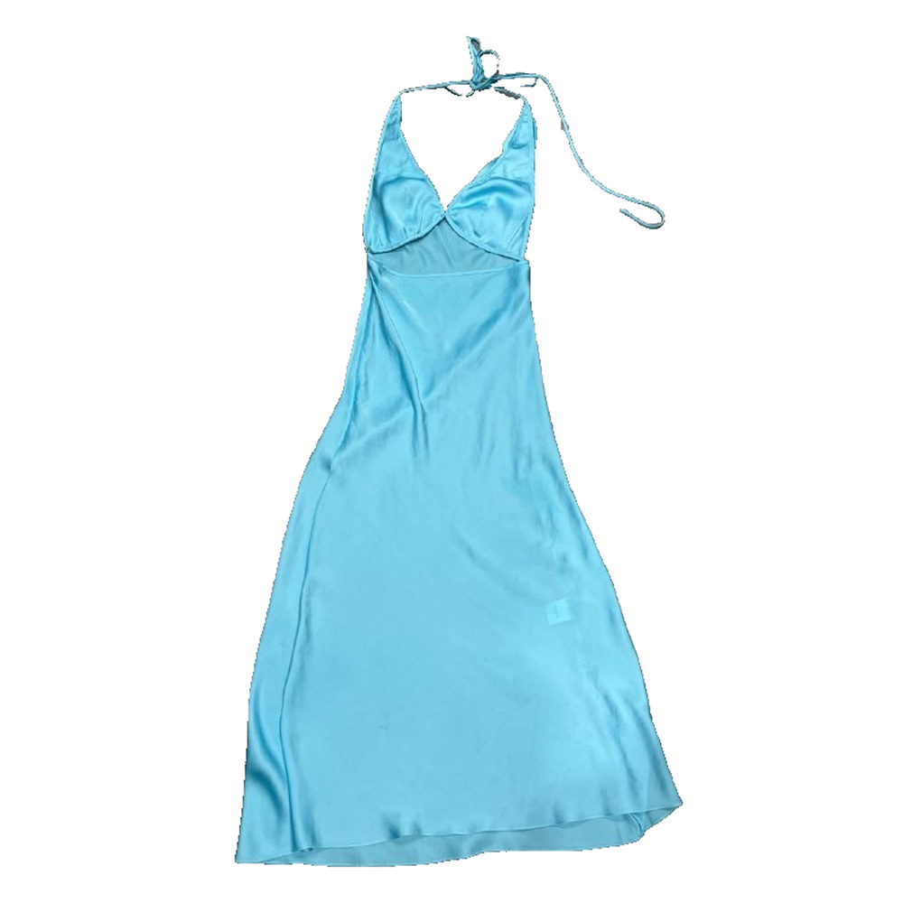 Onarin Ms. Pleat silk wedding prom v neck babydoll midi Dress Blue XS A004131 - Picture 3 of 9